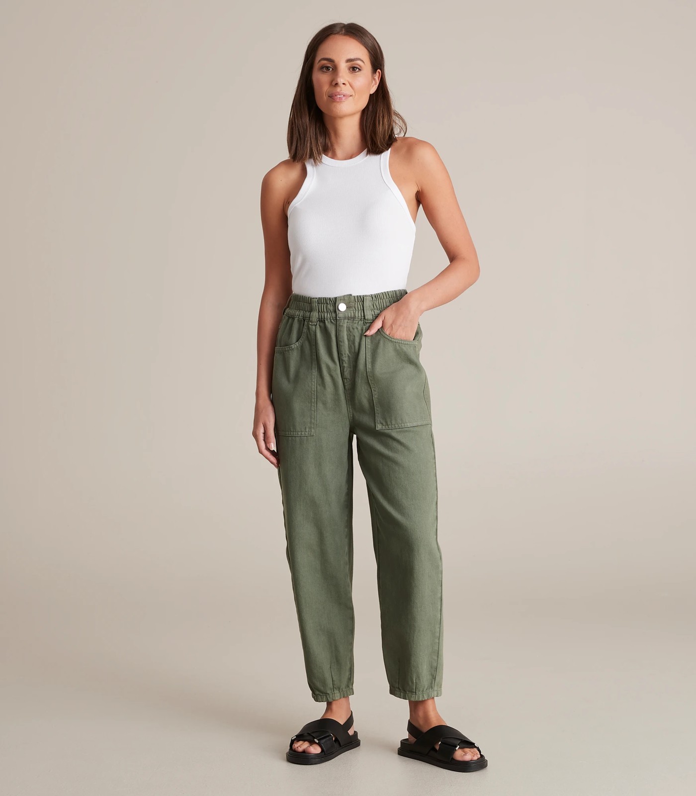 BARREL TROUSERS WITH CUFFED HEMS - Grey