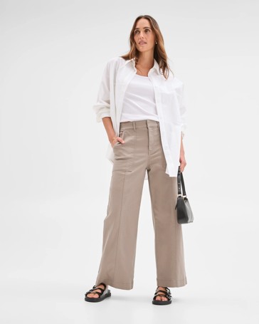 Australian Cotton Blend Stretch Twill Wide Leg Pants