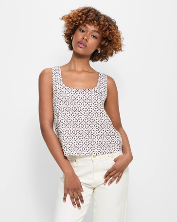 Petites Linen Blend Square Neck Tank Top - Dannii Minogue