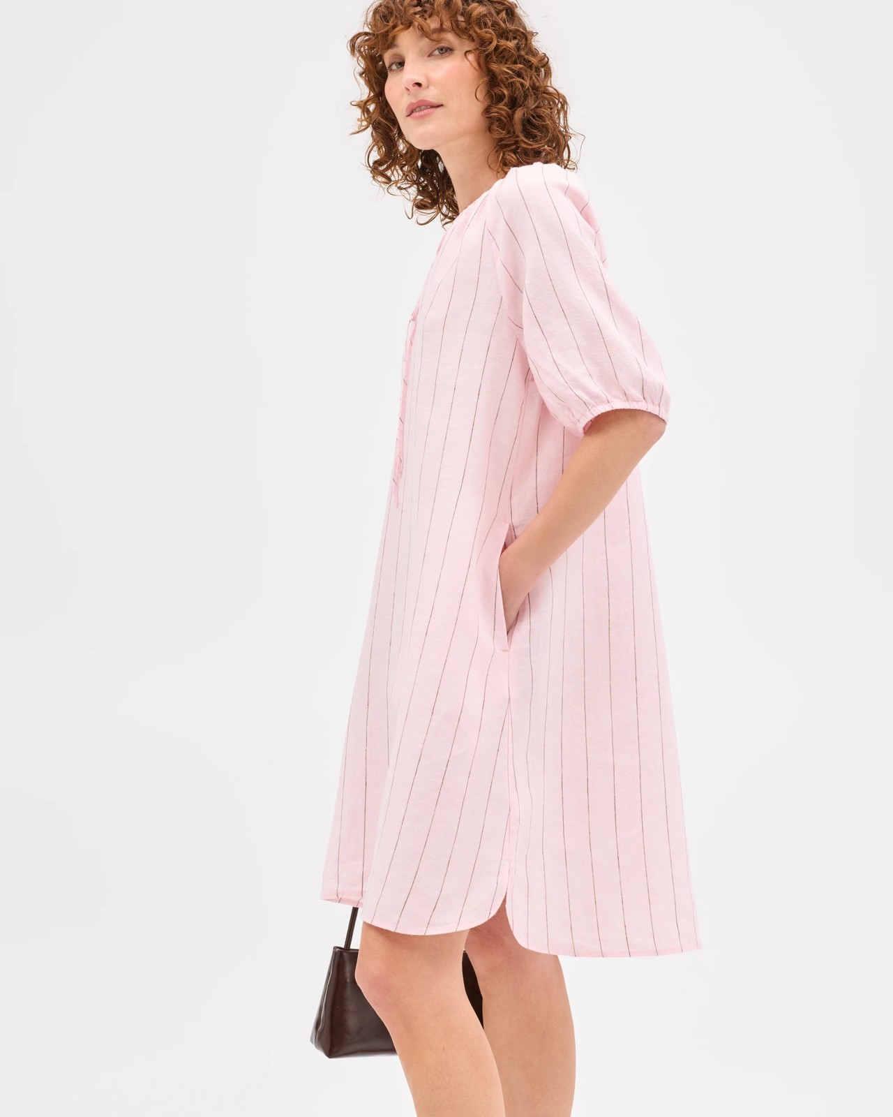 European Linen Mini Femme Dress - Pale Pink Stripe 6 of 6