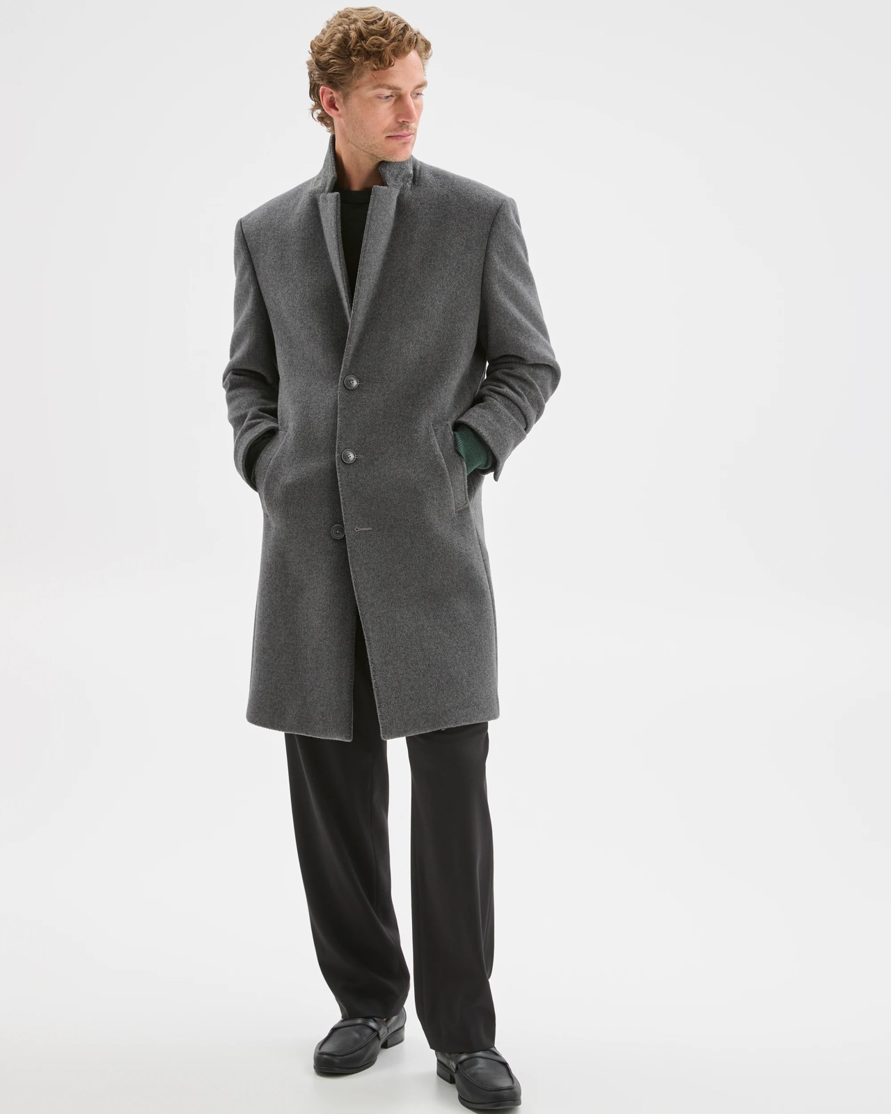 Preview Long Sleeve Long Coat - Charcoal 2 of 6