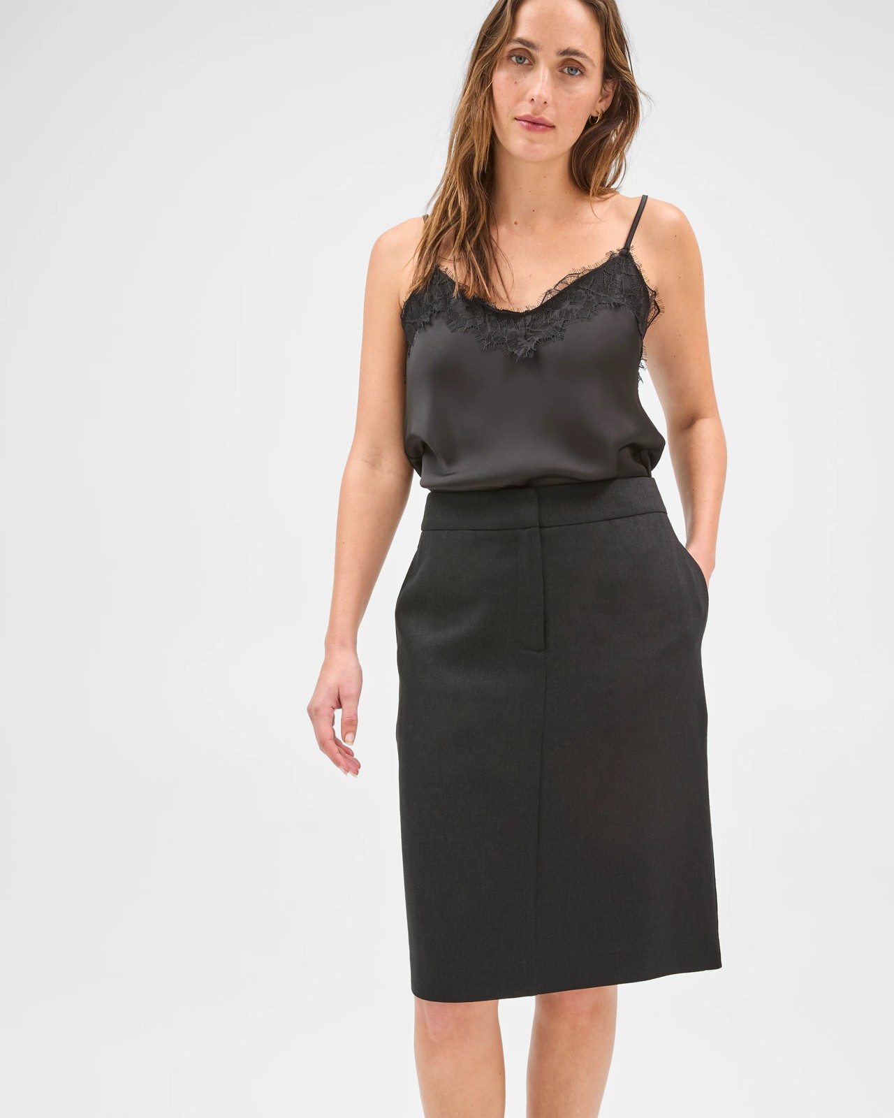 Preview Linen Blend Tailored Pencil Skirt - Black 3 of 5