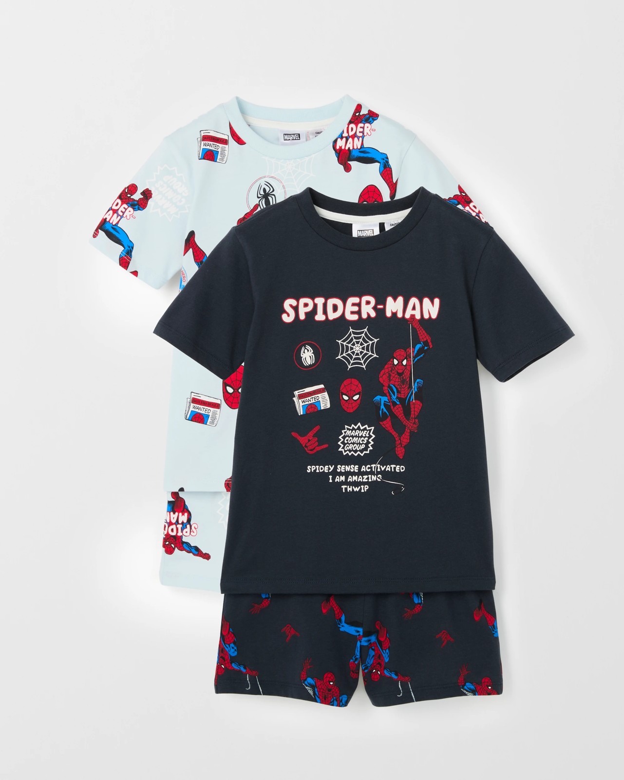 Disney Organic Cotton 2 Pack Younger Boys Top & Shorts Pyjama Set - Spiderman Blue 3 of 6