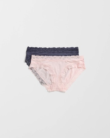 Womens Modal and Lace Bikini Briefs 2 Pack