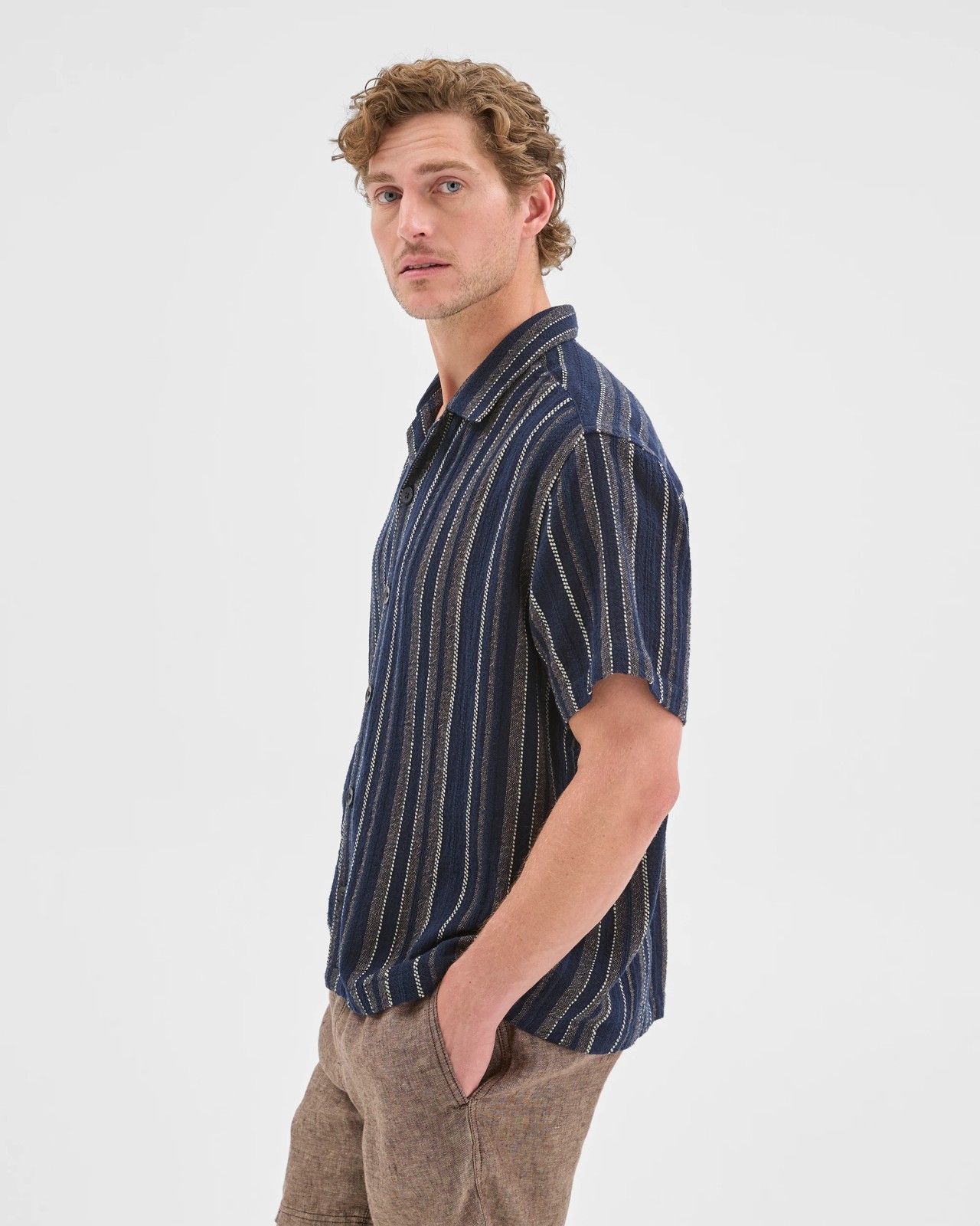 Textured Stripe Short Sleeve Shirt - Navy Stripe 4 of 6