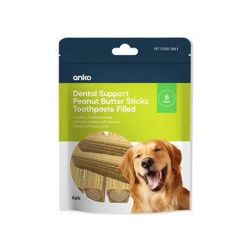 6 Pack Pet Treat Toothpaste Dental Sticks Peanut Butter - Anko