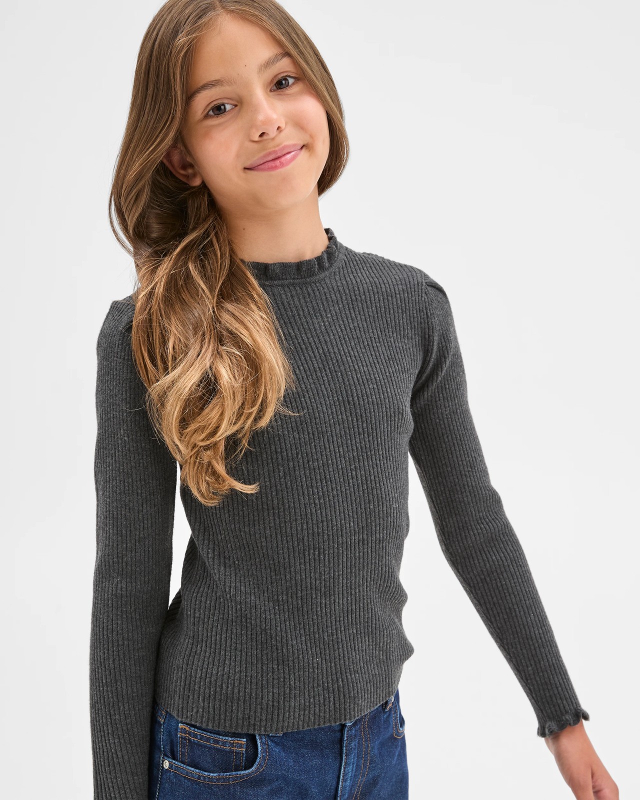 Long Sleeve Rib Knit Top - Charcoal 4 of 5