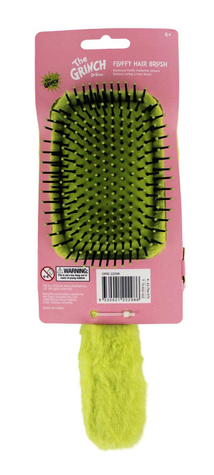 Dr. Seuss the Grinch Fluffy Hair Brush - Green 3 of 4