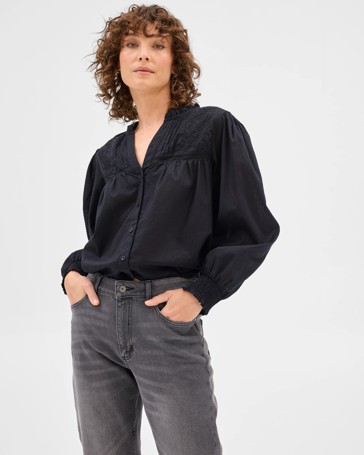 Long Sleeve Broderie Blouse