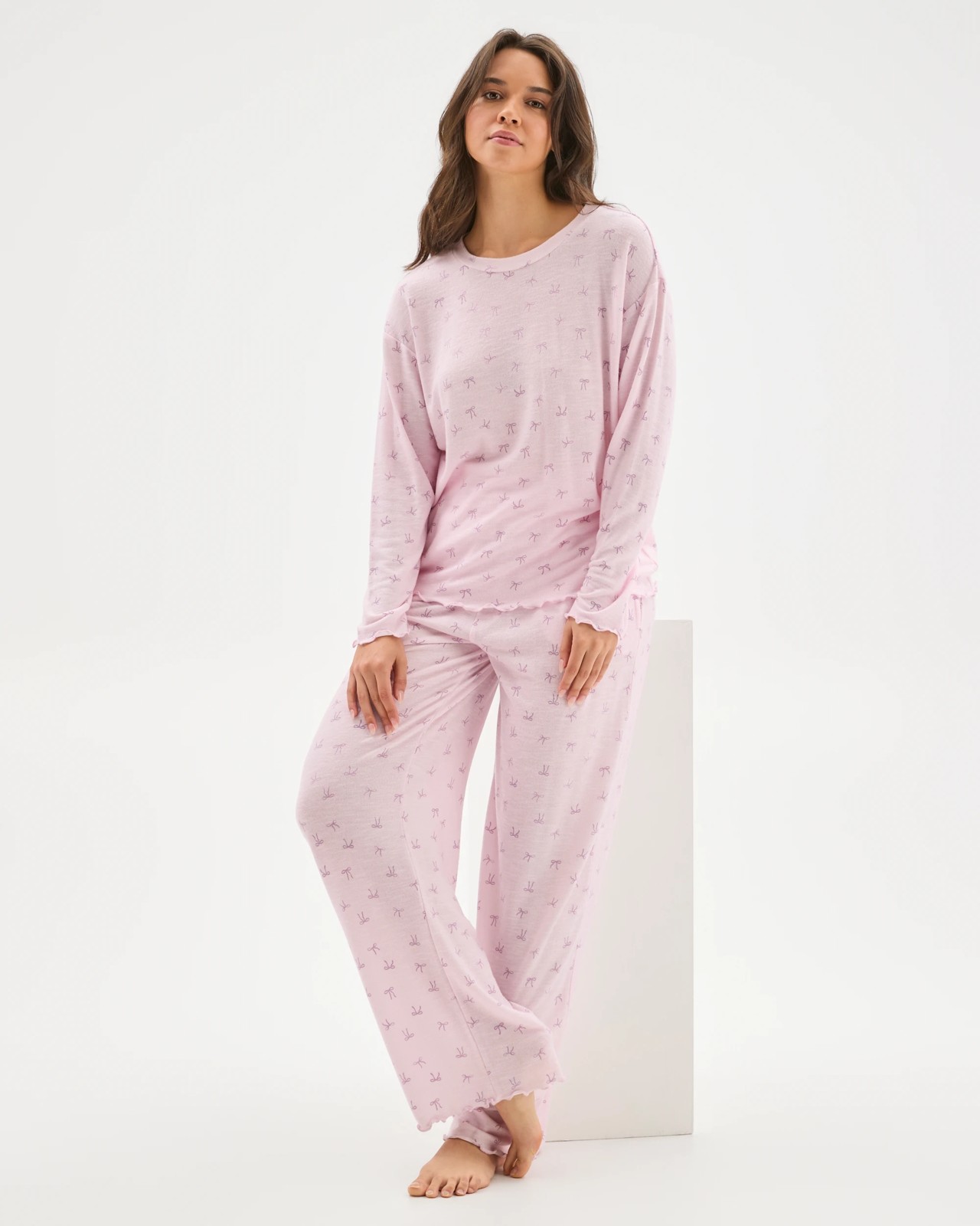Cosy Slub Knit Sleep Top - Floral & Bow 3 of 5