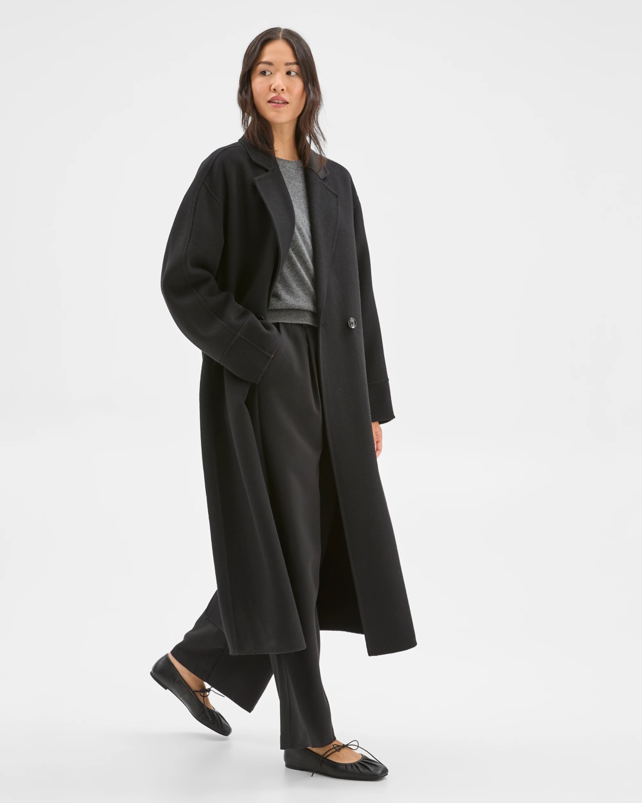 Preview Wool Blend Double Breasted Cocoon Coat - Black 5 of 5