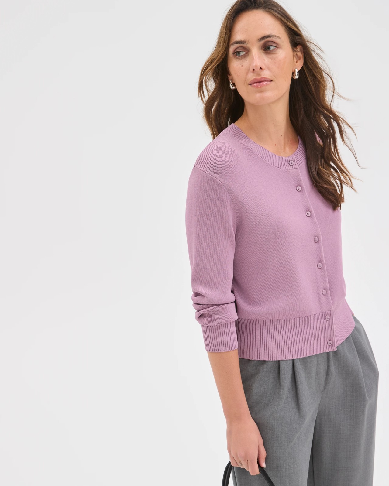 Preview Crepe Knit Core Cardigan - Berry Cream 2 of 6