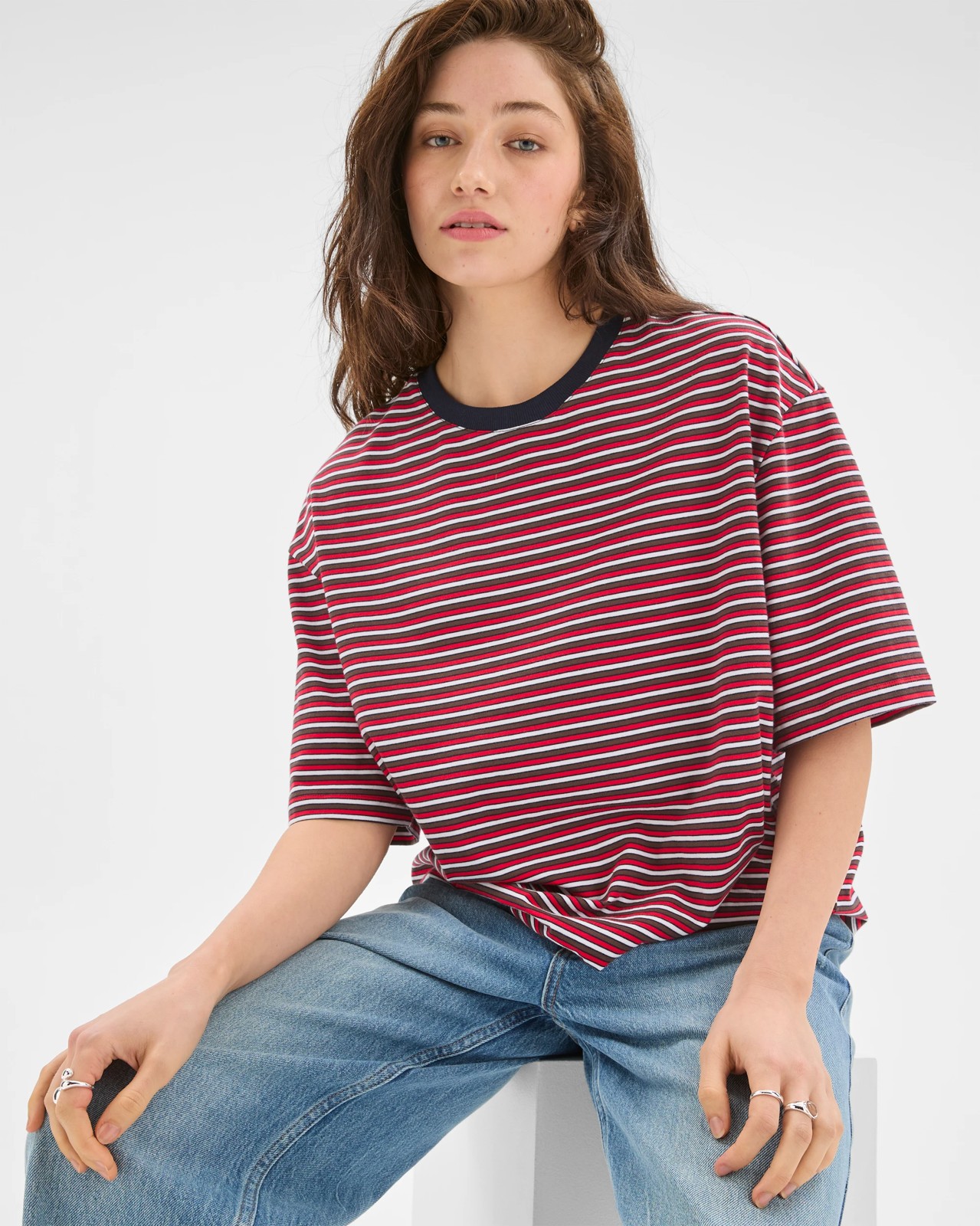 Lily Loves Australian Cotton Striped Retro T-Shirt - Red/Brown Stripe 4 of 5
