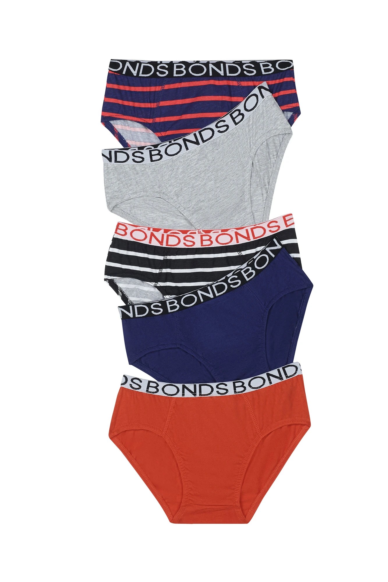 Bonds Boys Briefs 5 Pack - UWNU5A_X79 Navy Orange Stripe