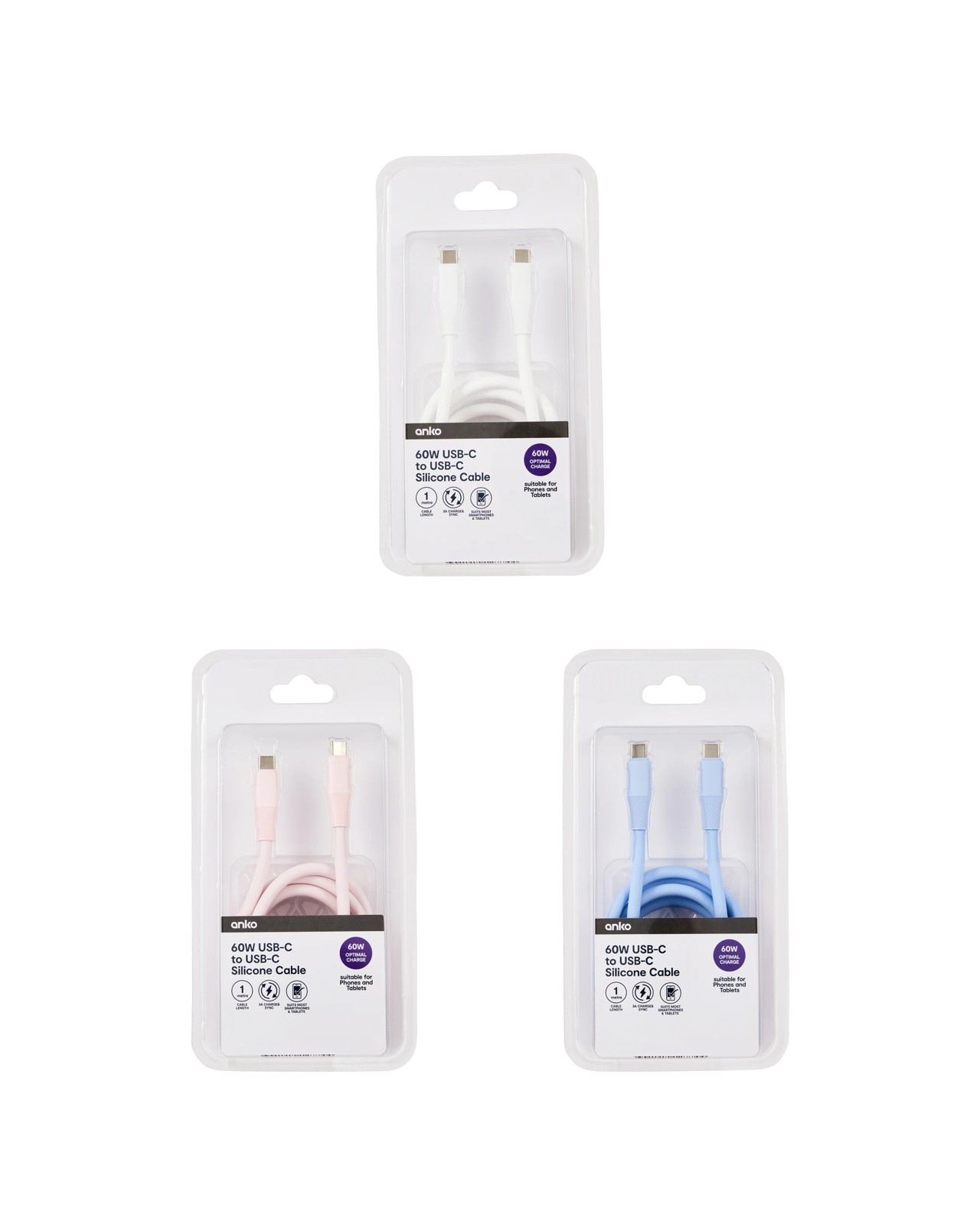 Anko USB-C to USB-C Silicone Cable- Assorted 4 of 5
