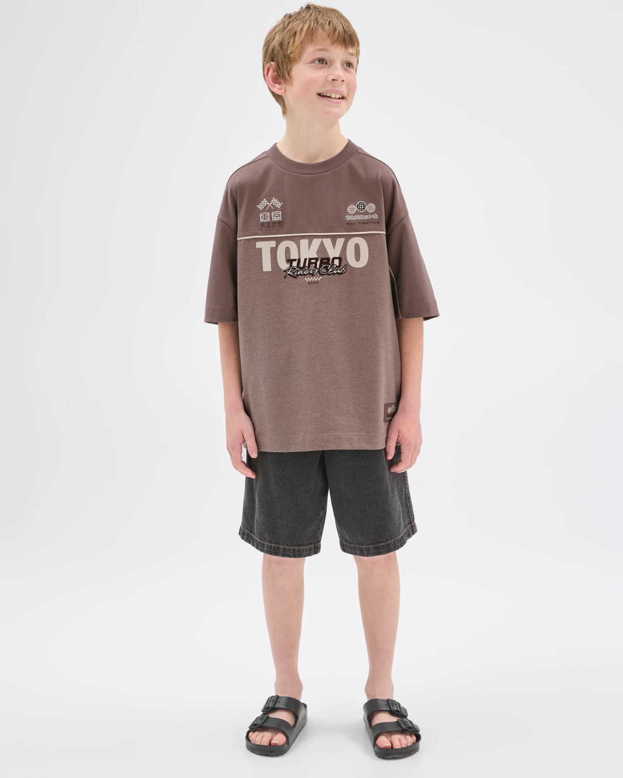 Australian Cotton Blend Oversized Embellished Sport T-Shirt - Brown 2 of 6