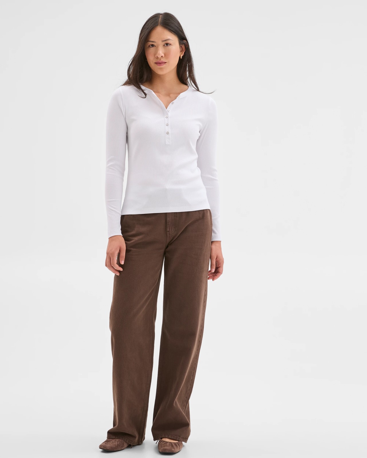 Australian Cotton Long Sleeve Rib Henley T-Shirt - White 3 of 5