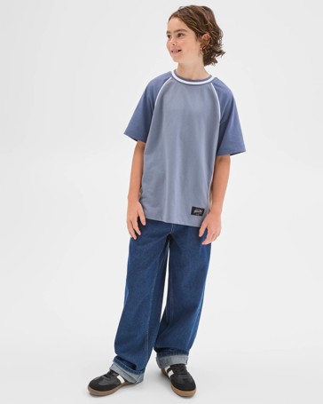 Australian Cotton Raglan Sleeve Spliced T-Shirt