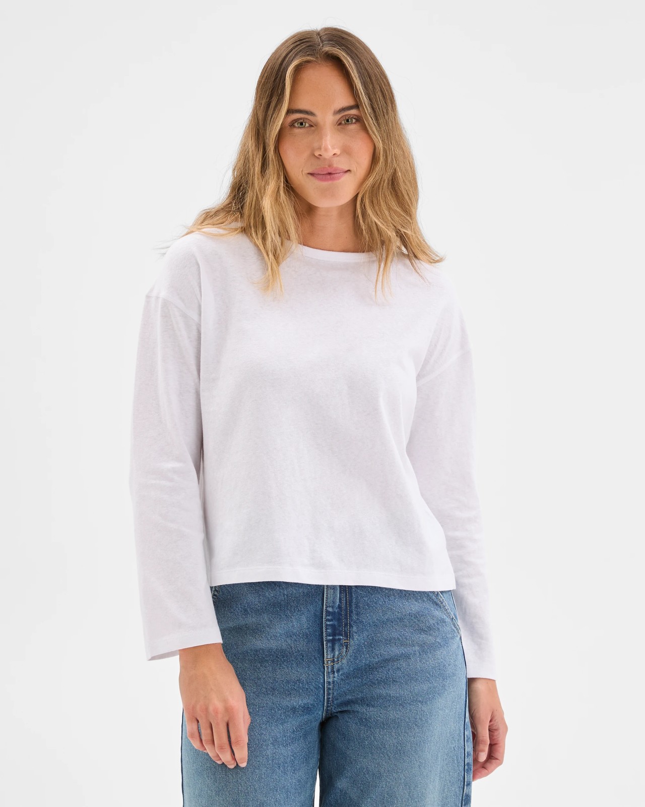Australian Cotton Long Sleeve Relaxed Slub T-Shirt - White 4 of 6