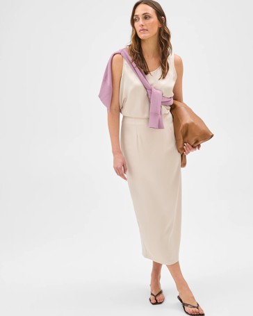 Preview Fiona Tailored Column Midi Satin Skirt