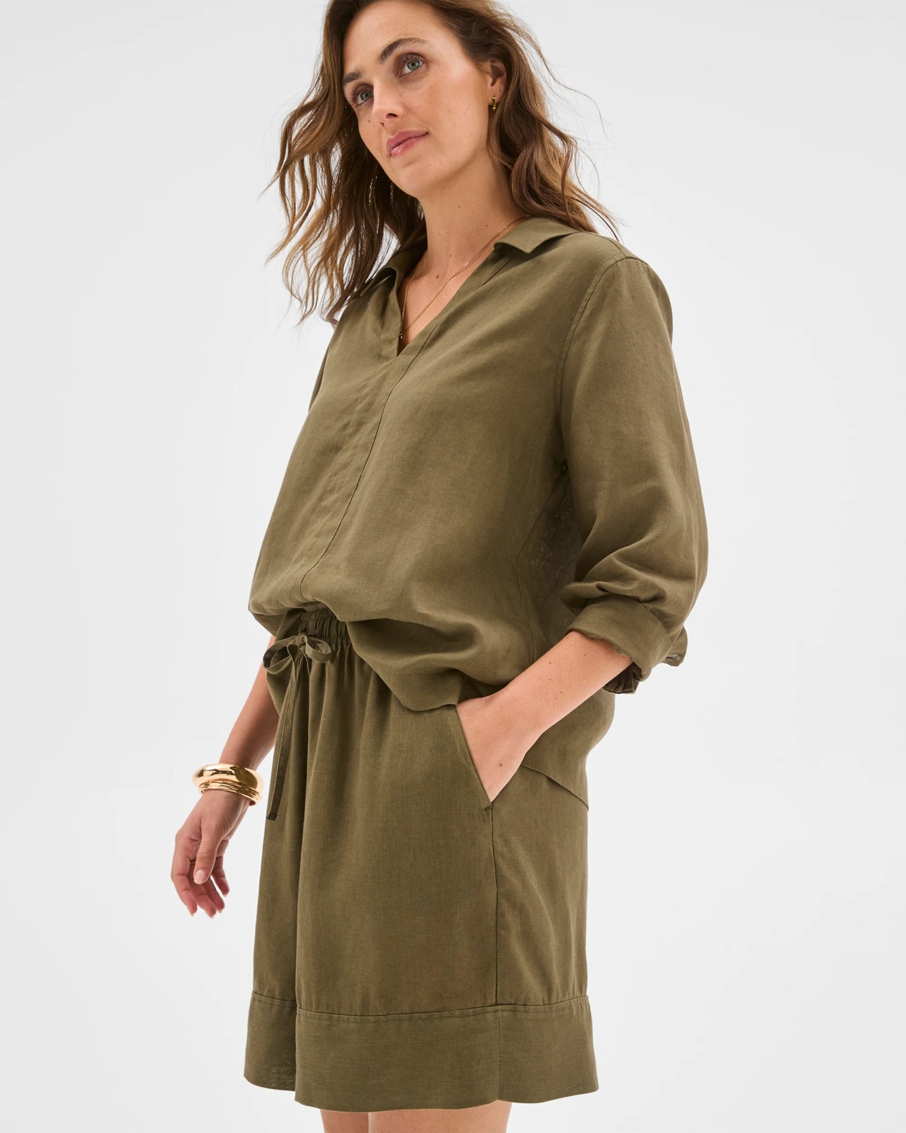 European Linen Long Shorts - Deep Moss 4 of 6