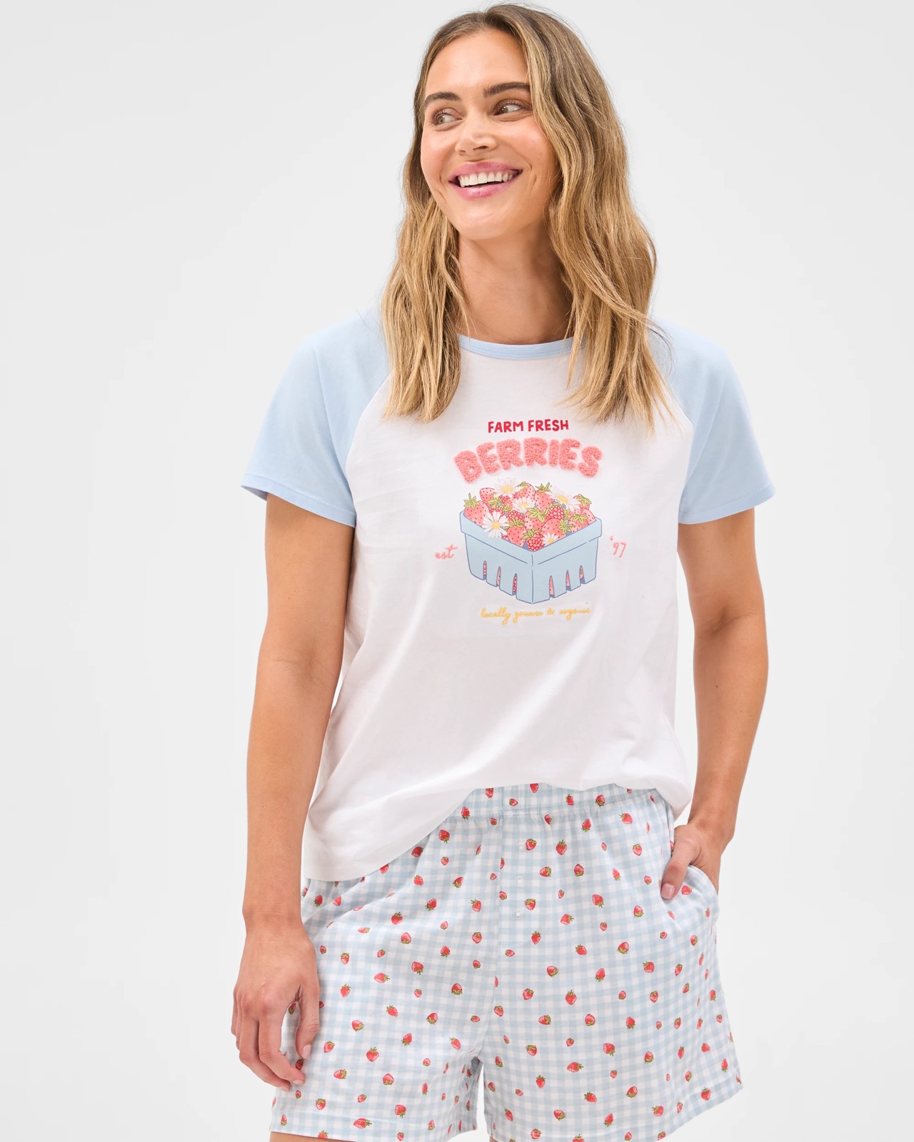 Australian Cotton Printed Jersey Sleep Shorts - Strawberry 2 of 5