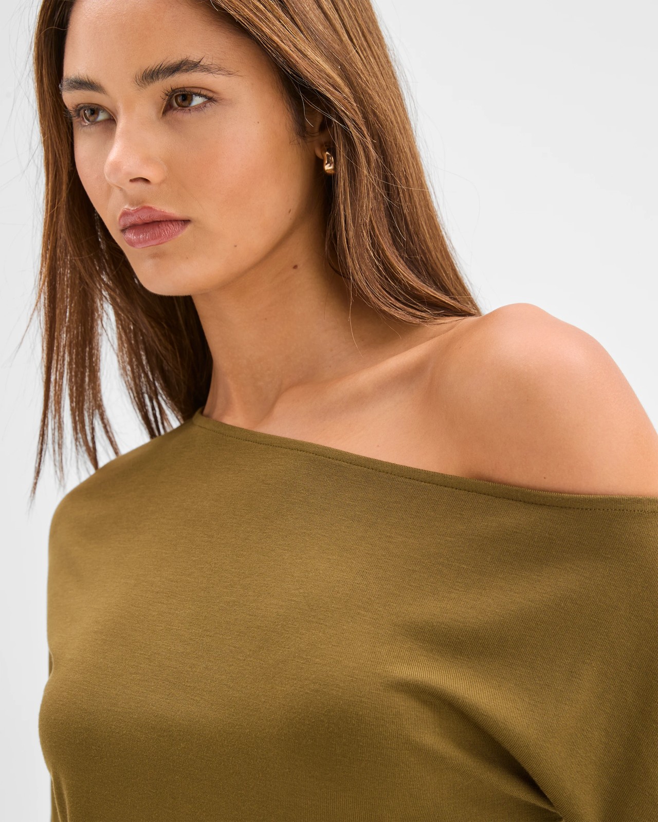 Lily Loves Asymmetrical Boat Neck Skivvy Top - Deep Moss 5 of 6