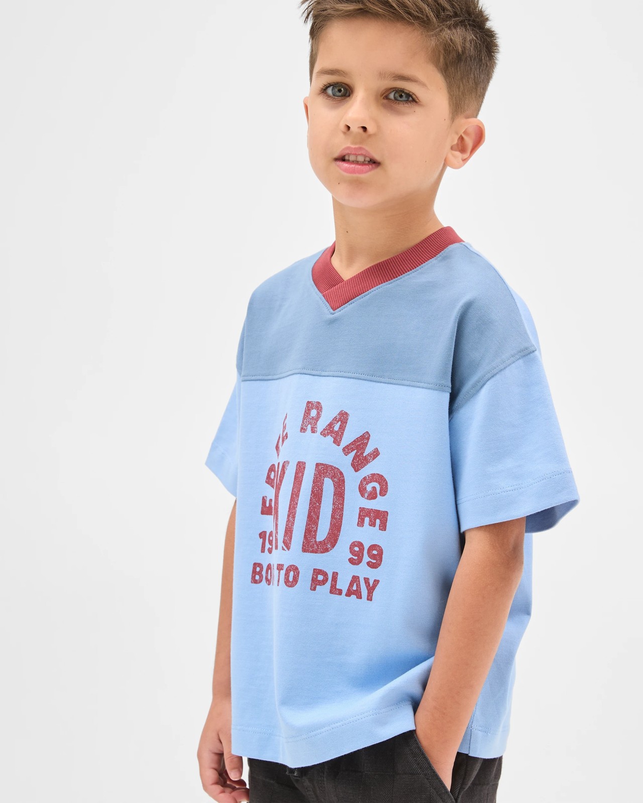 Australian Cotton Oversized V-Neck T-Shirt - Blue 2 of 6