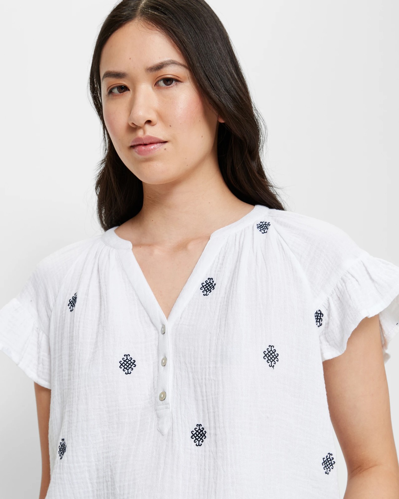 Flutter Sleeve Sheer Layered Blouse