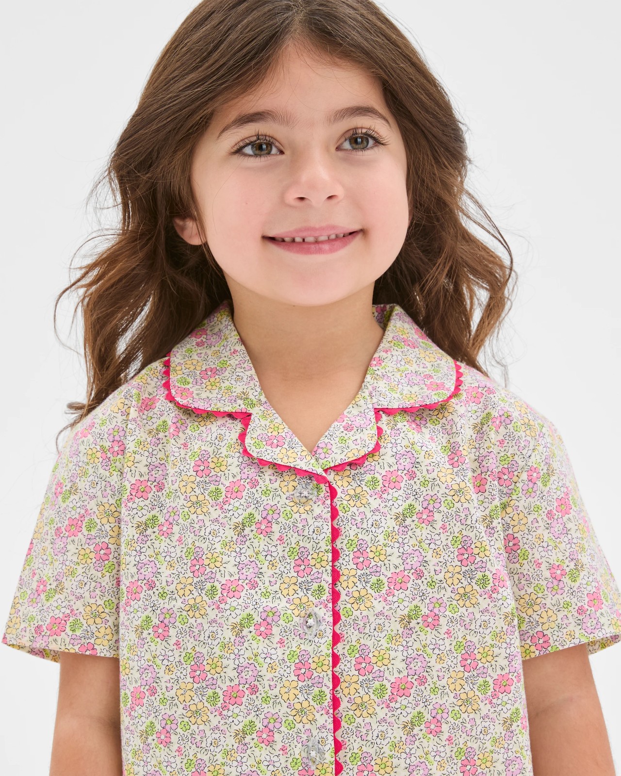 Australian Cotton Younger Girls Ric Rac Shorts Pyjama Set - Floral 3 of 6