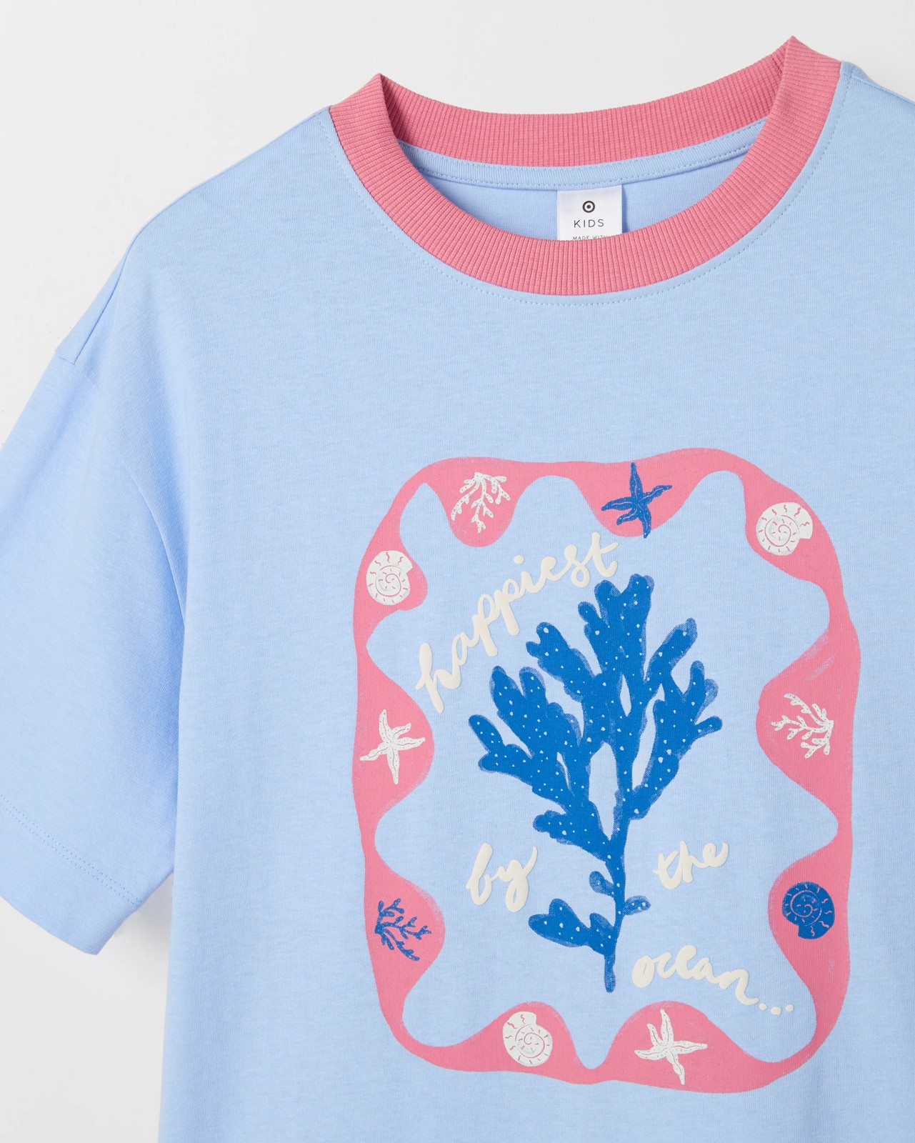 Australian Cotton Oversized T-Shirt - Coral/Blue 6 of 6