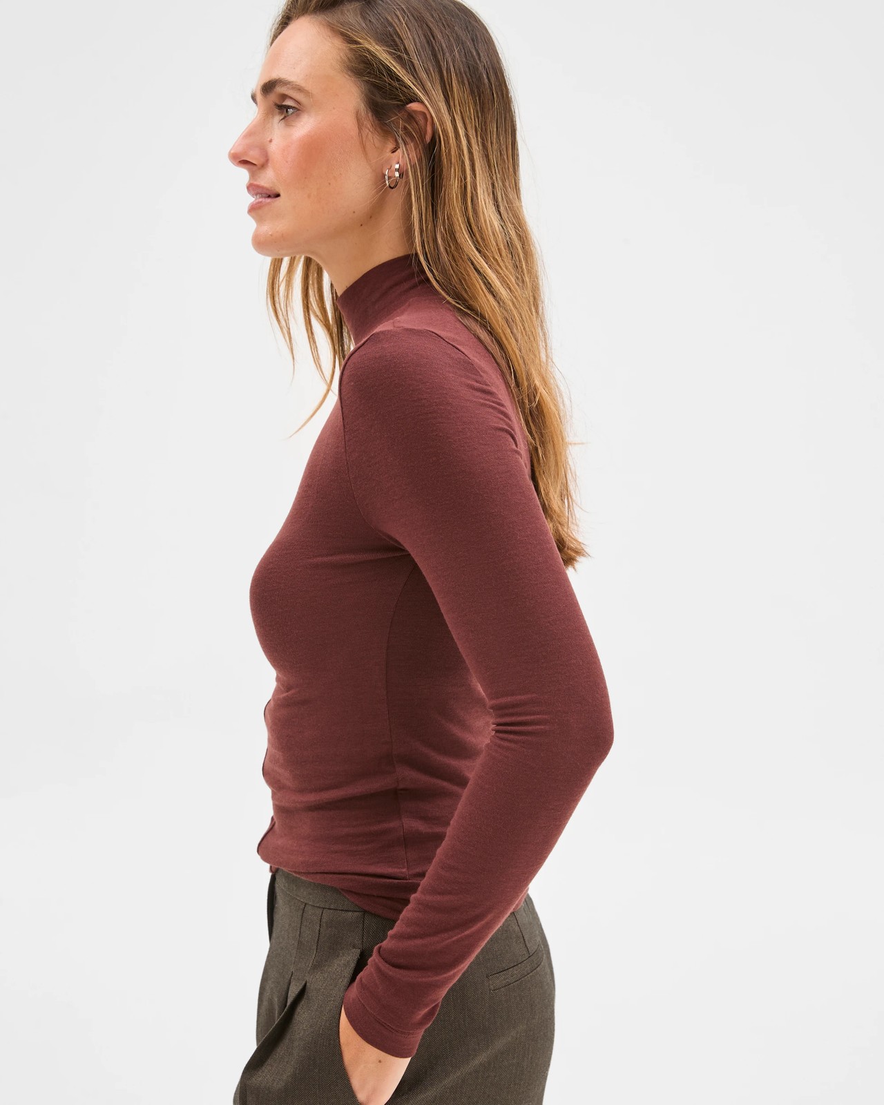 Preview Long Sleeve Luxe Layering Knit Skivvy Top - Dark Chocolate 6 of 6