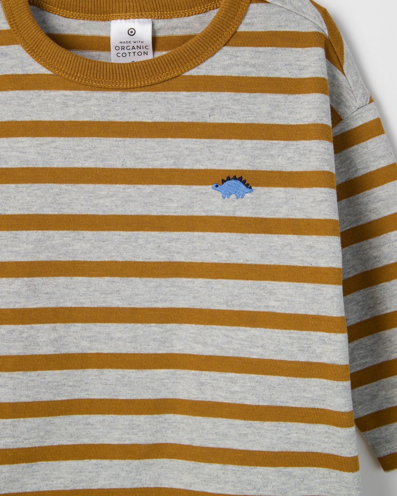 Baby Organic Cotton Long Sleeve Stripe T-Shirt - Brown Stripe/Grey Marle 5 of 5