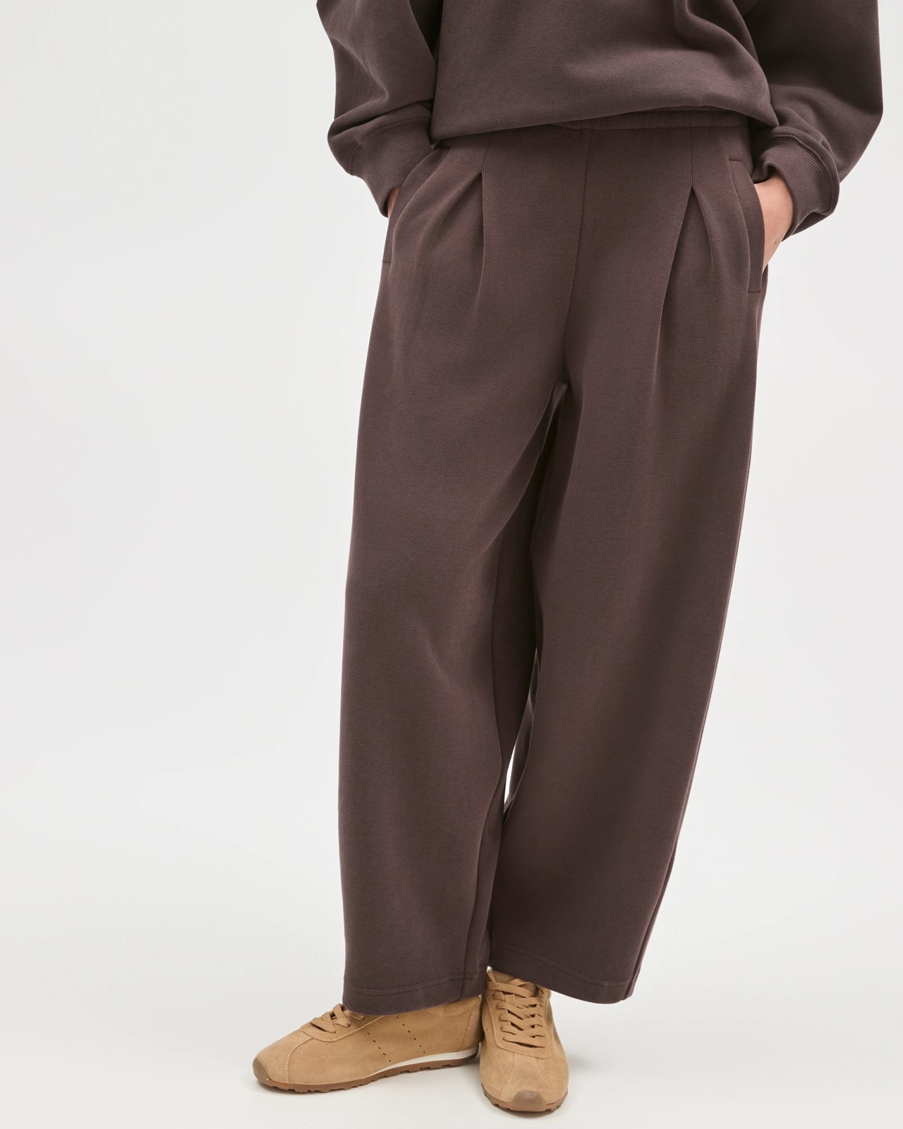 Active Australian Cotton Blend Sueded Rib Barrel Leg Pants - Cocoa 2 of 6