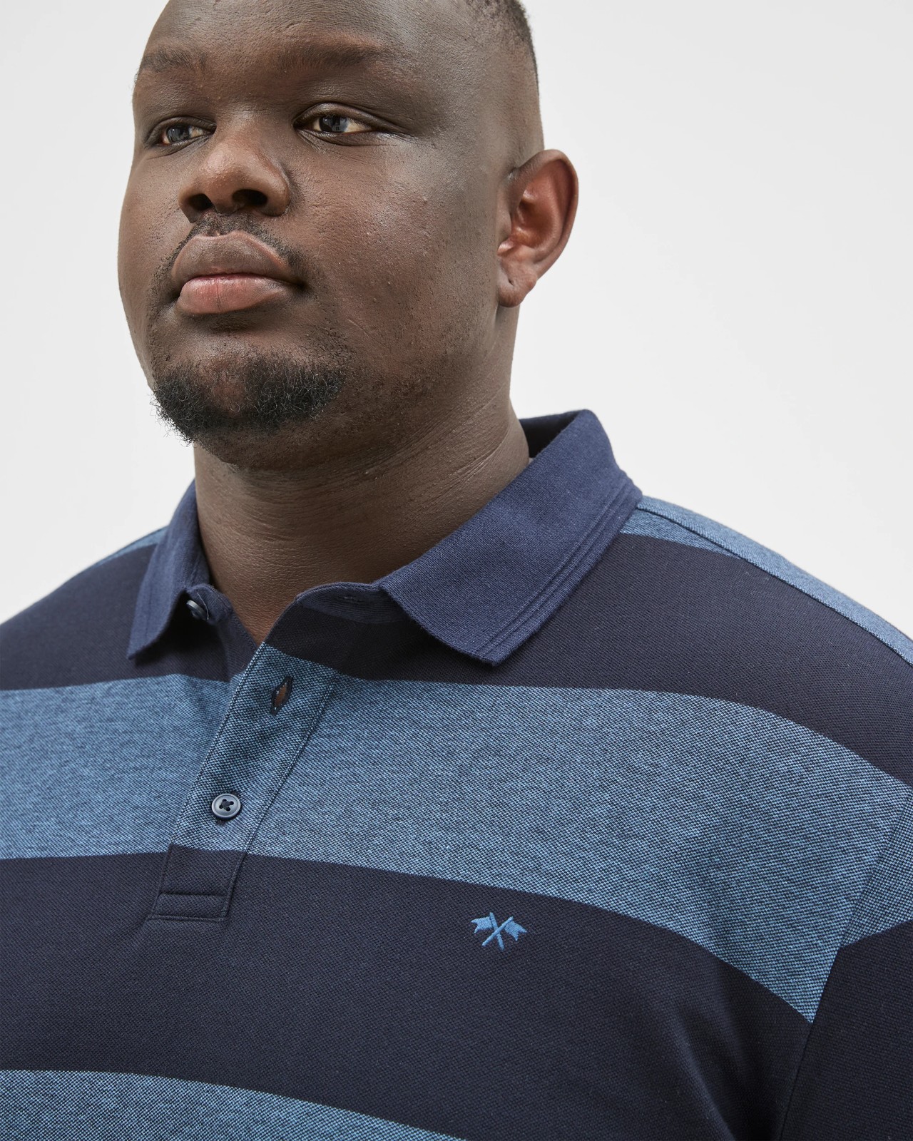 Plus Size Australian Cotton Block Stripe Polo Top - Navy 5 of 6