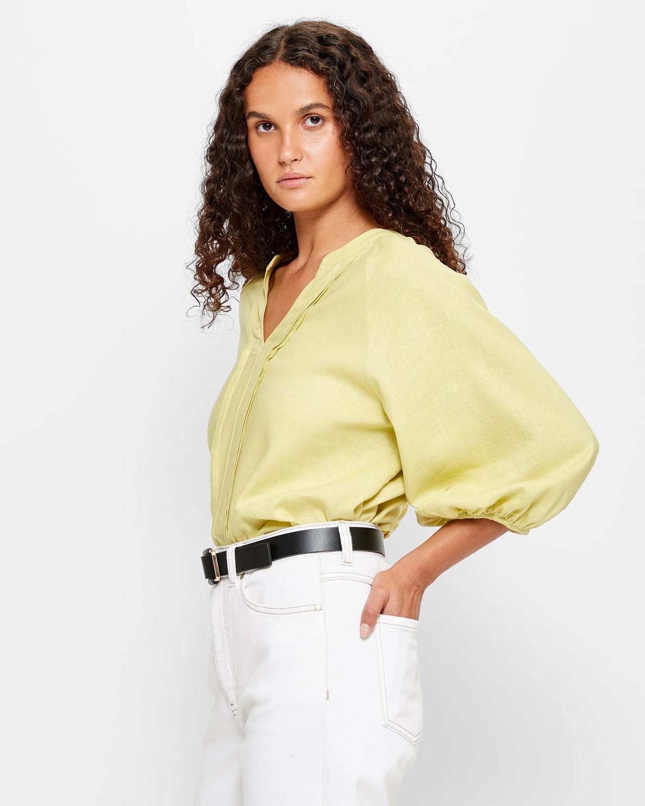 Linen Blend Puff Sleeve Blouse 3 of 5