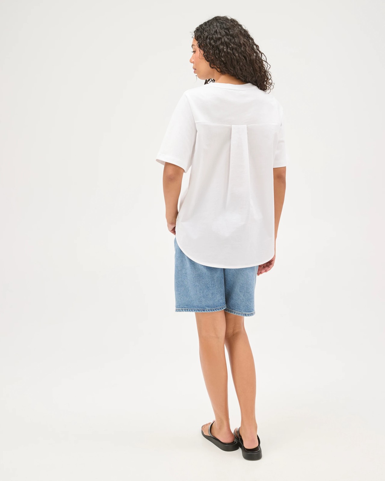 Australian Cotton Boxy Fit Woven Back T-Shirt - White 6 of 6