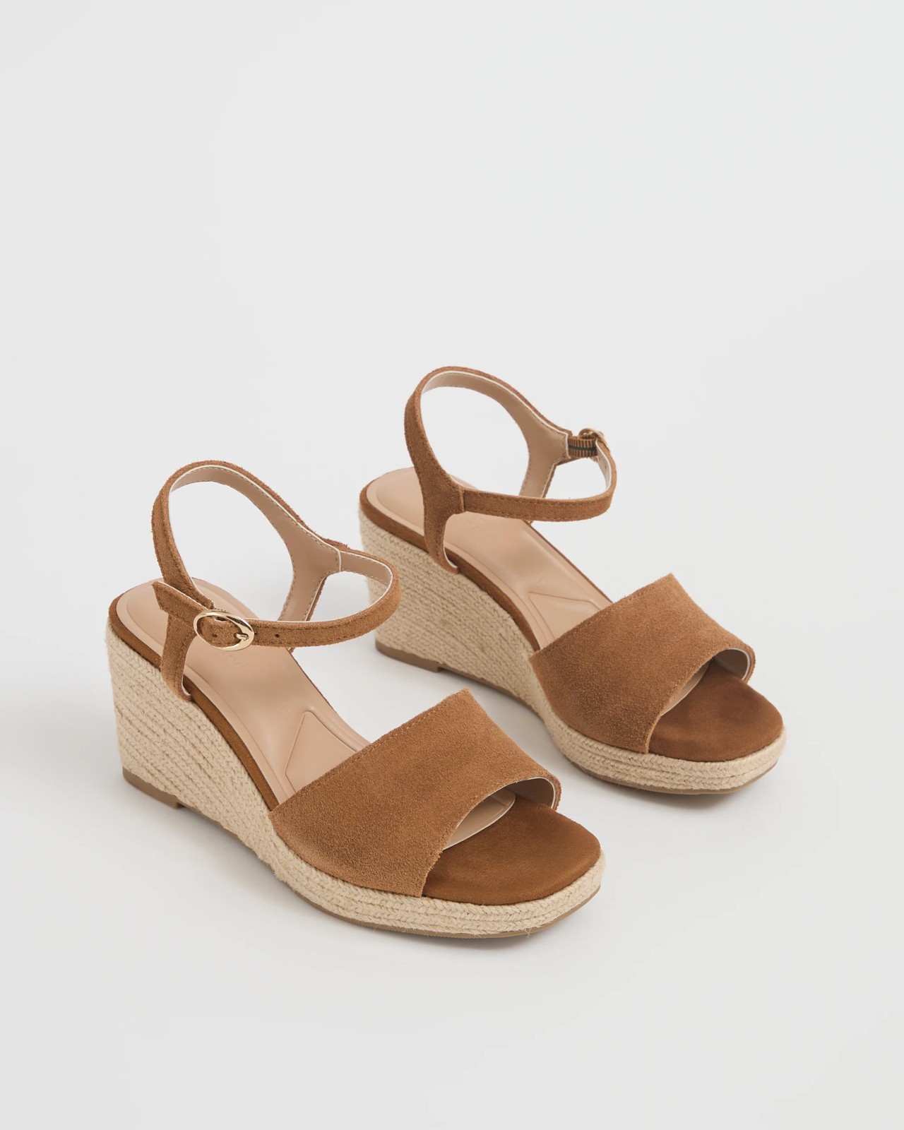 Genuine Suede Leather Espadrille Wedge Sandals - Tan 2 of 3
