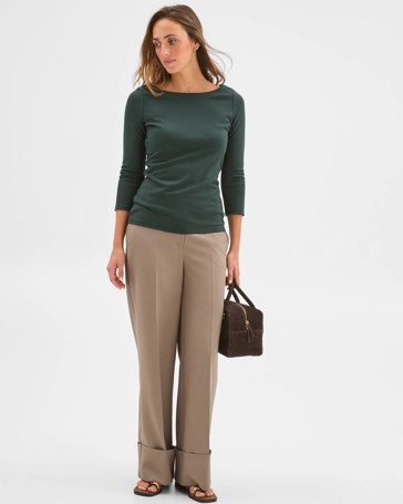 Preview 3/4 Sleeve Boat Neck Ponte T-Shirt