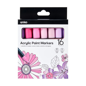 16 Pack Acrylic Paint Markers, Tonal Purple - Anko