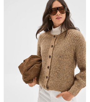 Twist Yarn Crew Neck Cardigan