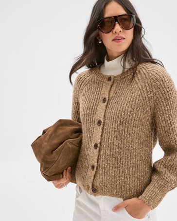 Twist Yarn Crew Neck Cardigan
