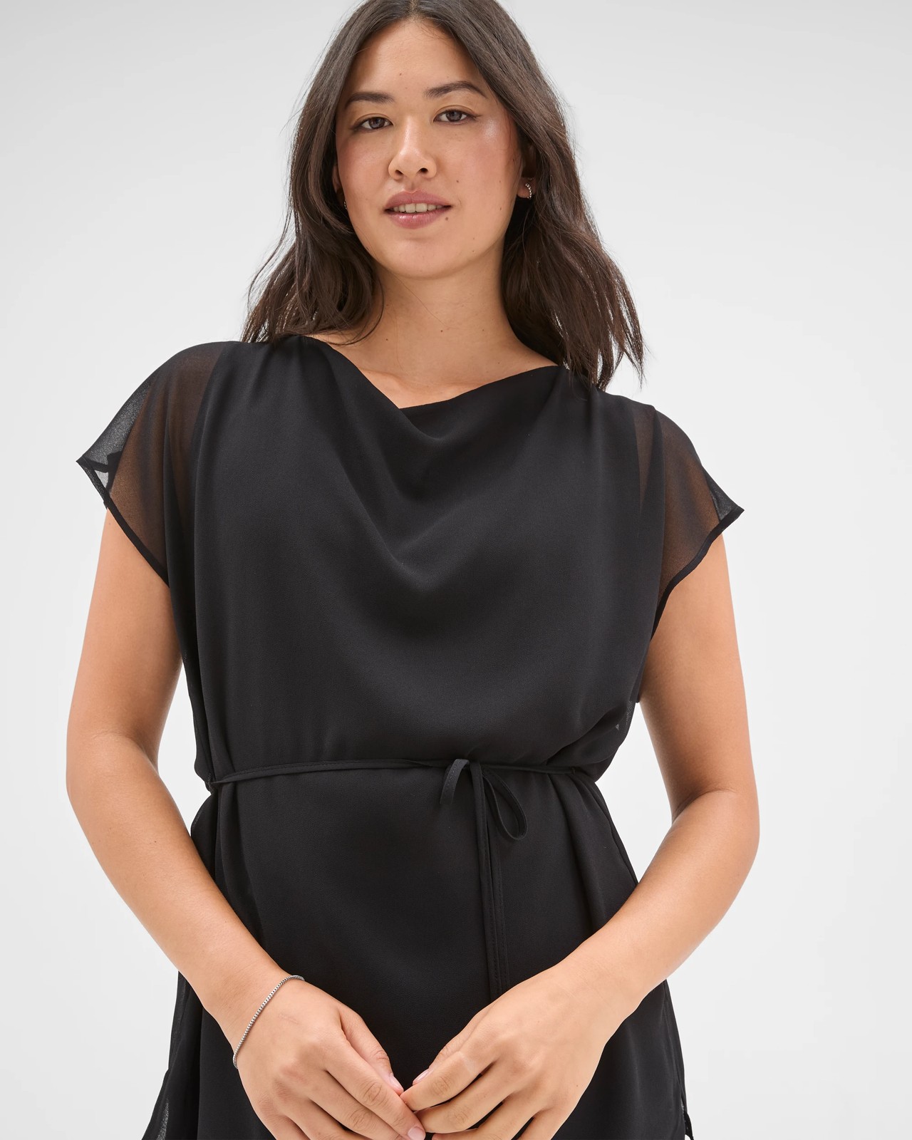 Preview Sheer Soft Drape Blouse - Black 4 of 6