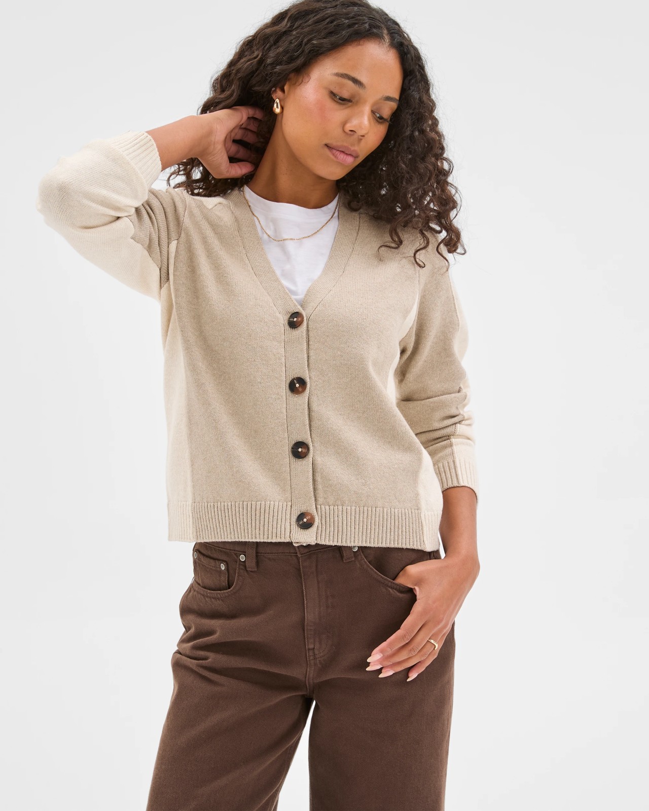 Australian Cotton Blend V-Neck Colour Block Cardigan  3 of 6