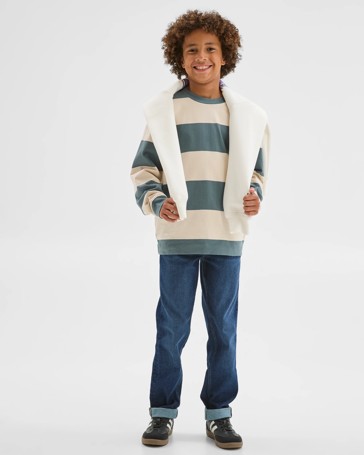 Elastic Waistband Straight Fit Denim Jeans