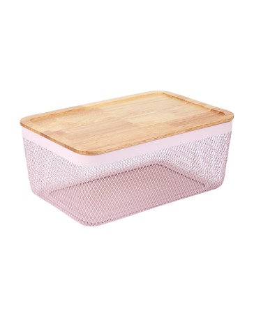 Anko Large Basket with Wooden Lid - Pink
