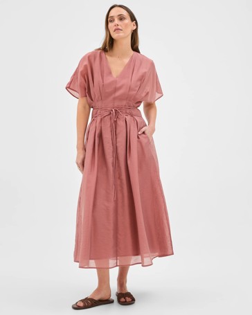 Preview Short Sleeve Tuck Detail Midi Dress