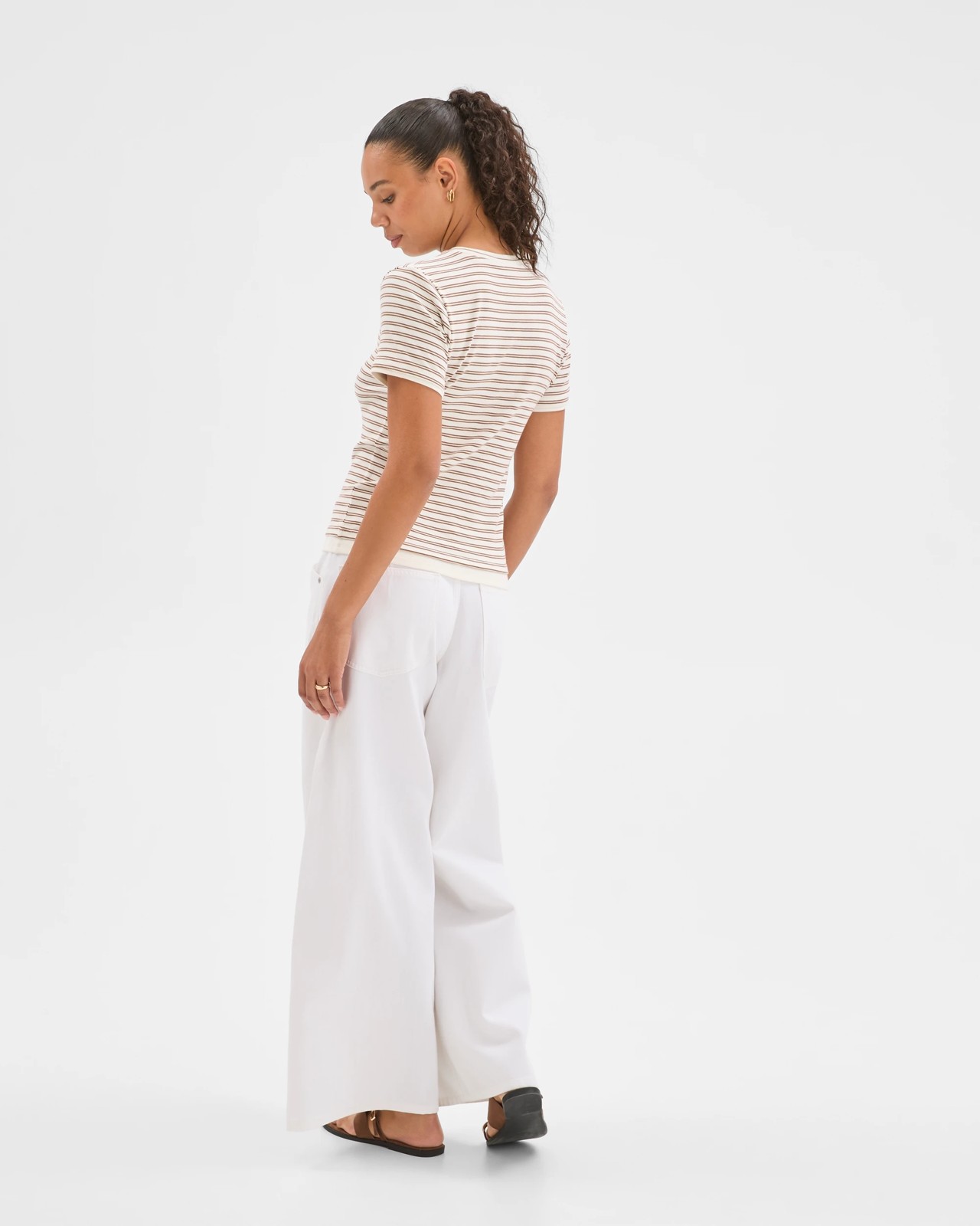 Soft Touch Double Layer Fitted T-Shirt - Butterscotch/Cloud Dancer Stripe 6 of 6