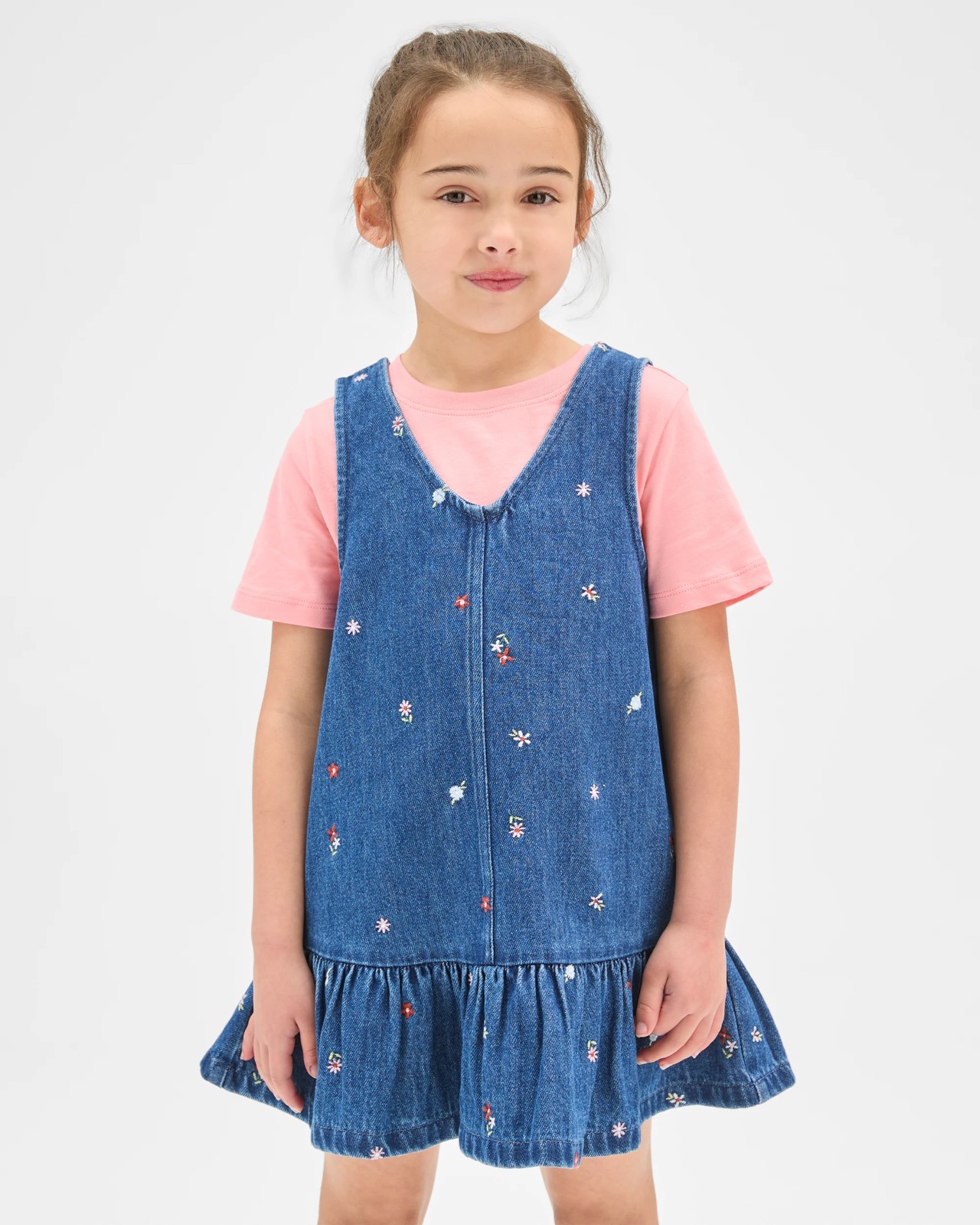 T-Shirt and Denim Ruffle Pinny Dress Set 2 of 5