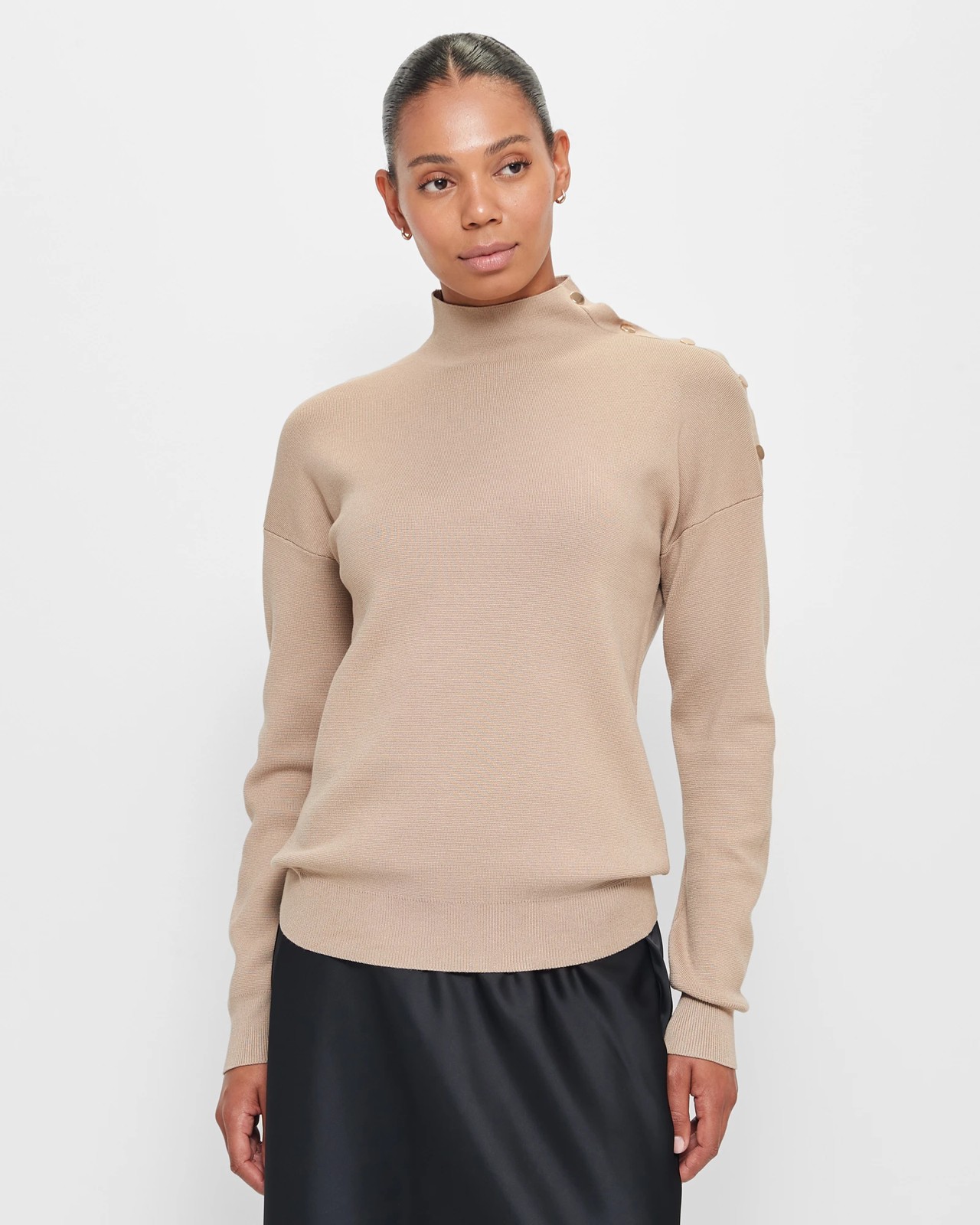 Button Detail Mockneck Top